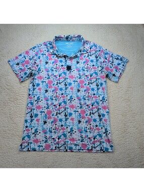 Pins & Aces Men’s Medium Golf Polo Shirt Multicolor Paint Splatter Pattern
